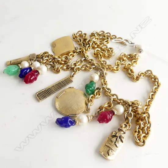 rtv MOSCHINO GOLD TONE CHAIN BELT w. MAKE-UP CHARMS