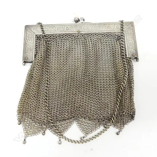 ANTIQUE WIRE MESH HAND BAG STAMPED 'GERMAN SILVER' 210x190mm