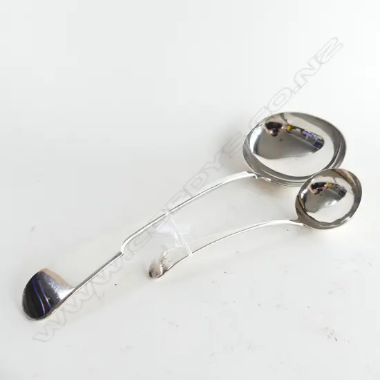 STG SILVER SAUCE LADLE (170MM) 42MGS SHEFFIELD C1950'S  & EP SOUP LADLE (L 290MM) 