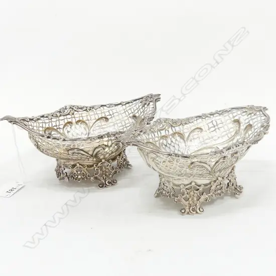 PR PIERCED STG SILVER BON BON DISHES w. BOAR MOTIF - F B Thomas & Co LONDON 1887 AT THOMAS 153 NEW BOND STREET 509 GRAMS