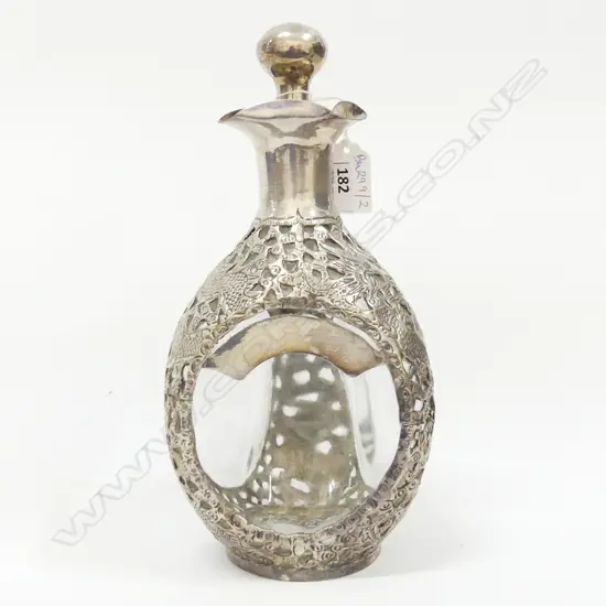 SILVER OVER COPPER 3 SIDED DECANTER w. DRAGON DESIGN H.260mm
