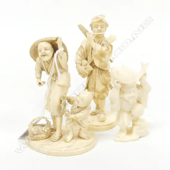 3 ORIENTAL IVORY CARVED FIGURES H. 130, 110 & 80MM