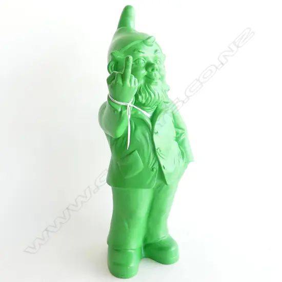 OTTMAR HORL GREEN PLASTIC GNOME FLIPPING MIDDLE FINGER H.360mm