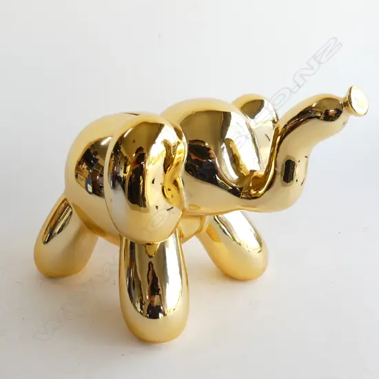 GOLD CERAMIC ELEPHANT PIGGY BANK - JEFF KOONS BALLOON STYLE L.300mm