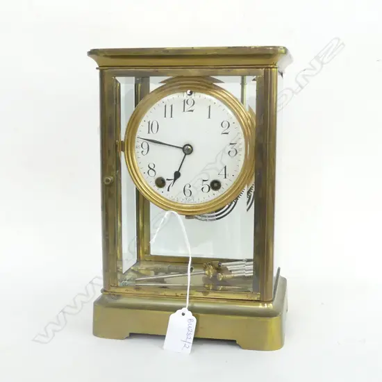19thC AMERICAN 4 GLASS MANTLE CLOCK w. SUSPENDED FAUX MERCURY FILLED PENDULUM H.250mm