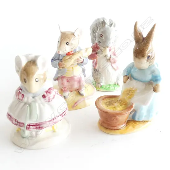4 BESWICK BEATRIX POTTER FIGURES; OLD WOMAN MOUSE, CECILY PARSLEY (C1965), JOHNNY TOWN MOUSE & TIMMY TIP TOES (C1948)
