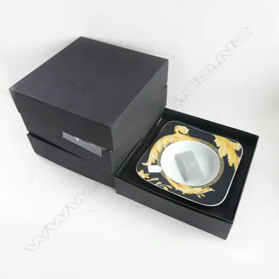 4 BOXED ROSENTHAL VERSACE ‘VANITY’ LG SQUARE DESSERT BOWLS, DIA.235mm