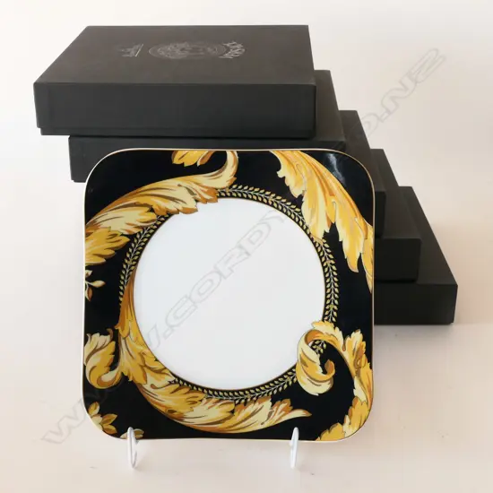 5 BOXED ROSENTHAL VERSACE ‘VANITY’ SQUARE LUNCHEON PLATES, DIA.210mm