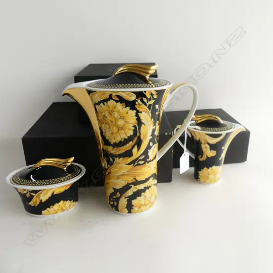 BOXED 3 PIECE ROSENTHAL VERSACE ‘VANITY’ C0FFEE POT/CREAMER/SUGAR