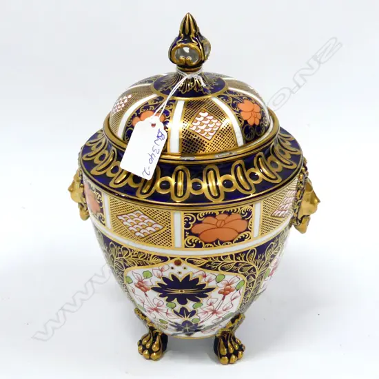 ROYAL CROWN DERBY IMARI LIDDED URN old repair to base minor chips H.245mm