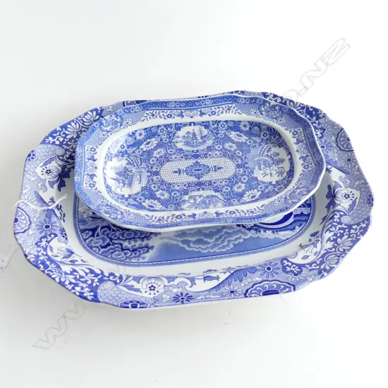 2 BLUE & WHITE SPODE OVAL PLATES; 1 ITALIAN DESIGN (360 X 280MM) & 1890 DESIGN (265 X 190MM)
