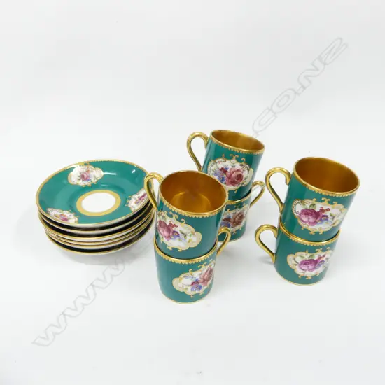 6 J & G GROSVENOR CHINA 'YE OLD ENGLISH'  DEMI CUPS & SAUCERS - GOLD GILDING INSIDE CUPS