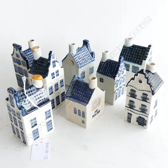 8 BLUE & WHITE DELFT MINIATURE HOUSES AVG. H. 100MM