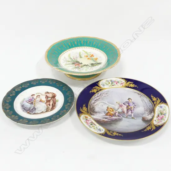 2 VINTAGE PORTRAIT PLATES ( INCL MEISSEN (184 & 230MM) + FOOTED DISH (DIA235MM)