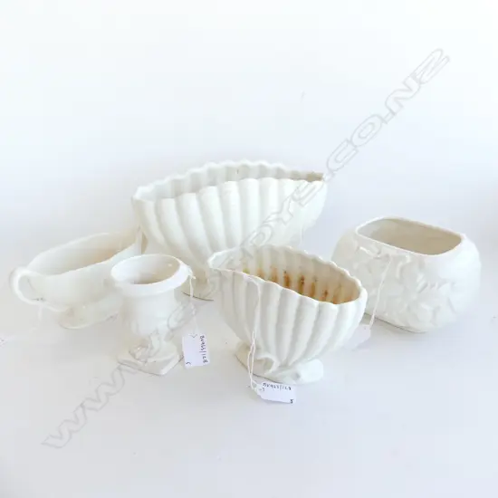 5 WHITE FLOWER VASES TALLEST150MM