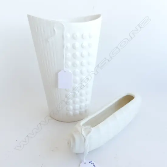 2 WHITE CROWN LYNN VASES 1190MM TALL 1 220MM LONG (hairline crack to tall vase)