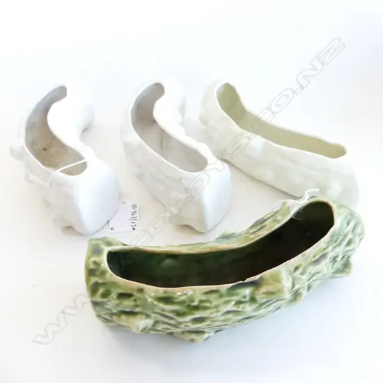 3 WHITE & ONE GREEN TEMUKA LOG VASES 