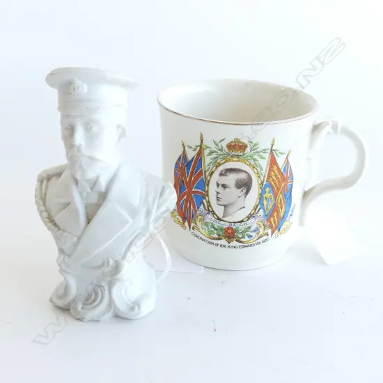 BUST OF KING GEORGE V AND CORONATION MUG FOR EDWARD THE  VIII H 110 MM