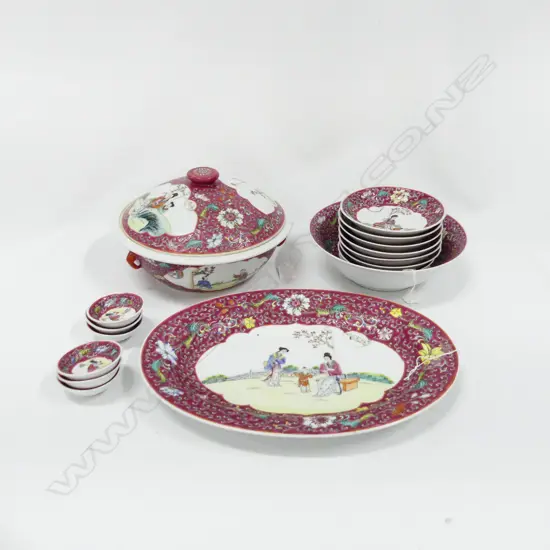 ORIENTAL 15 PC SET; SERVING DISHES & INDIVIDUAL DISHES ETC..