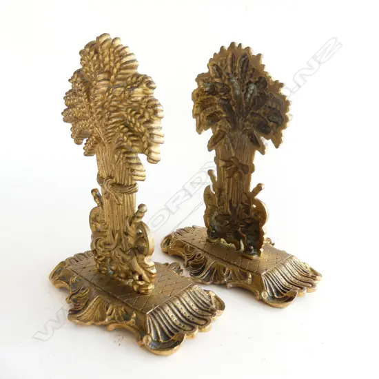 PAIR VICTORIAN GILDED BRASS BOOKENDS IN FORM OF WHEAT SHEATHS H165MM