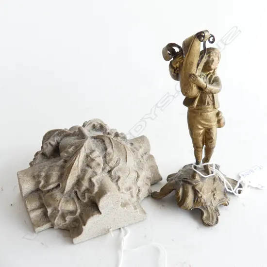 VINTAGE SPELTER FIGURINE CANDLE HOLDER (h 120mm) + WINCHESTER CATHEDRAL STONE 'THE GREEN MAN' W 100MM