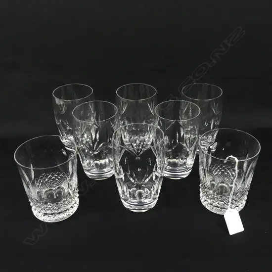 8 CRYSTAL BEER GLASSES; 6x STUART + PR WATERFORD 'COLLEEN' H. 130/110mm  