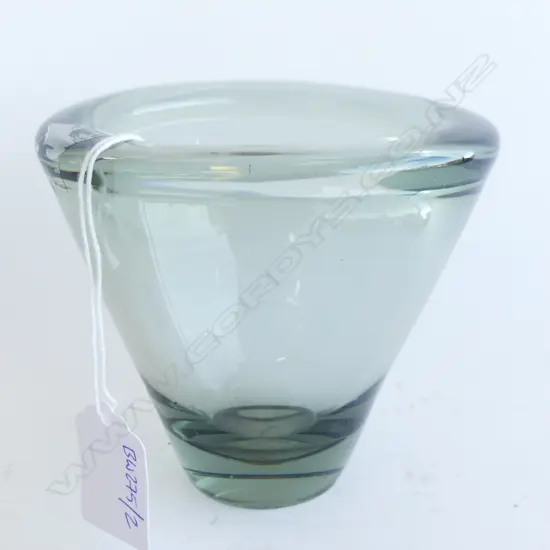 HOLMEGAARD GLASS VASE ETCHED SIGNATURE 1958 H 100 MM MINOR CHIPS TO BASE