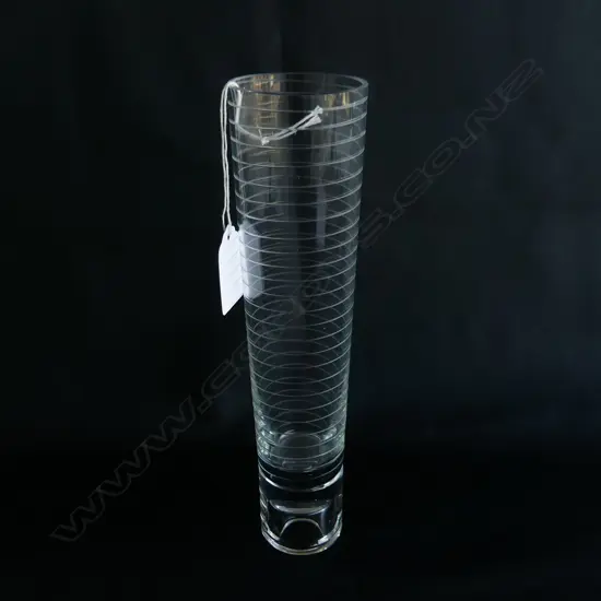 HOLMEGAARD SCANDINAVIAN VASE/CANDLESTICK. WITH ENGRAVED SPIRAL DETAIL. INVERTS TO BE CANDLESTICK . H. 230mm