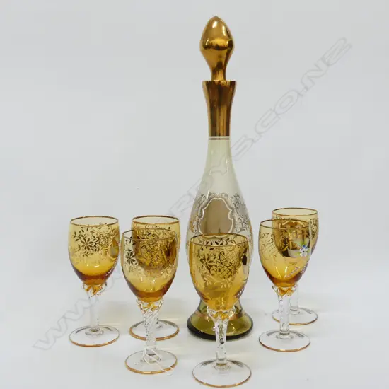 7 PC MURANO GLASS SET, 6 WINE GLASSES (H.153MM) & DECANTER (H. 420MM) - IN ORIGINAL PACKAGING 