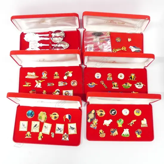 5 CASED SETS COLLECTORS WORLD BADGES + CASED SET 6 COLLECTORS WORLD SPOONS