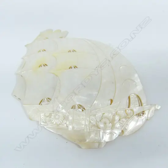 CARVED MOTHER OF PEARL SAILING SHIP, L. 170MM