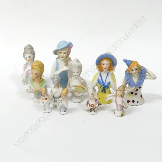 11 ASSORTED VINTAGE HALF DOLLS, LARGEST H. 95MM, SMALLEST 40MM