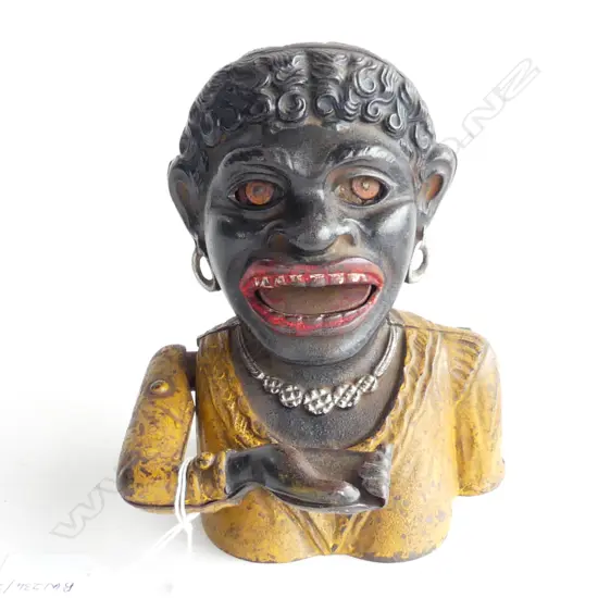 c1920 "DINAH" CAST IRON MONEY BOX with pressed steel arm. c1920 by John Harper & Co. UK