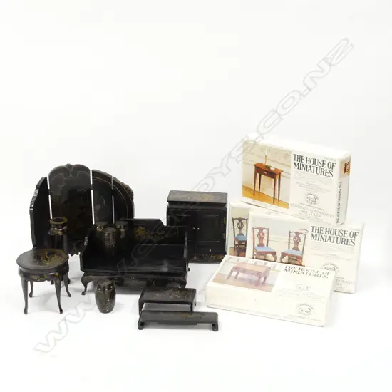 BOX LOT TOY FURNITURE INCL ORIENTAL FURNITURE & 4 BOXES ;'HOUSE OF MINIATURES' UNOPENED