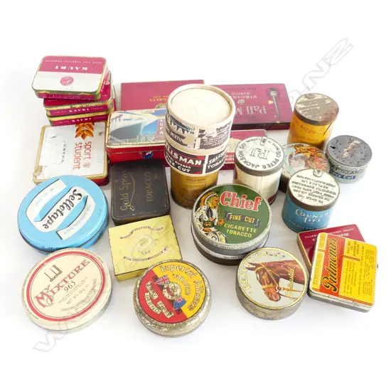 BOXED COLLECTION OLD TOBACO TINS ETC