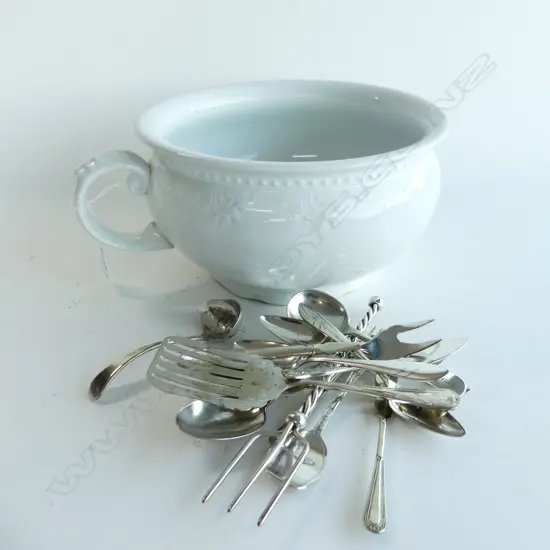 WHITE CERAMIC POTTY + ASST. EP CULTERY