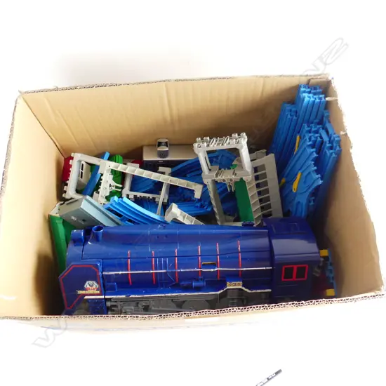 LARGE LOT OF ASST TOY PLASTIC TRAINS AND TRACK ETC