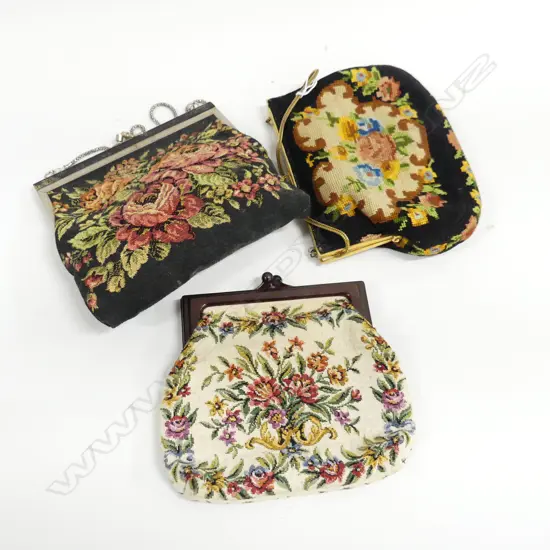 3 VINTAGE TAPESTRY EVENING BAGS W.180mm