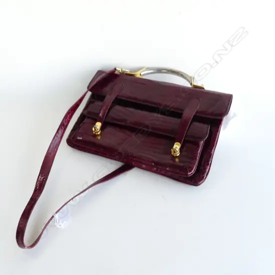 VINTAGE MAROON CROC LEATHER HAND BAG W.330mm IN GUCCI DUST COVER BAG