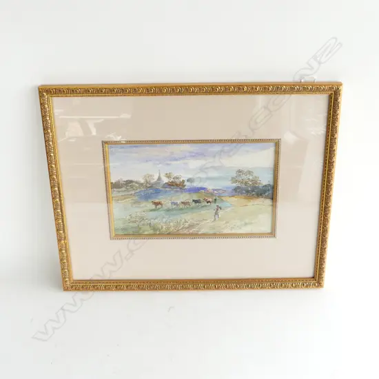 MAURICE DAVIS, THE CURFEW BELL - ENGLAND, W/COLOUR, SIGNED, INFO VERSO, 155 x 260mm