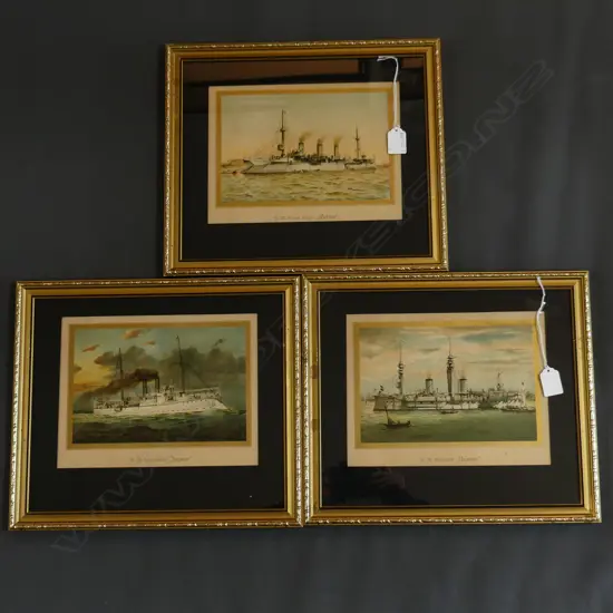 3 GERMAN NAVAL PRINTS; CHROMO LITHOGRAPHS c. 1890 190x260mm