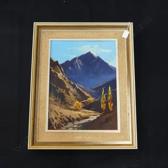 PETER BEADLE 'BLACK GULLY - SKIPPERS CANYON' OIL ON BOARD 1977 390x290mm