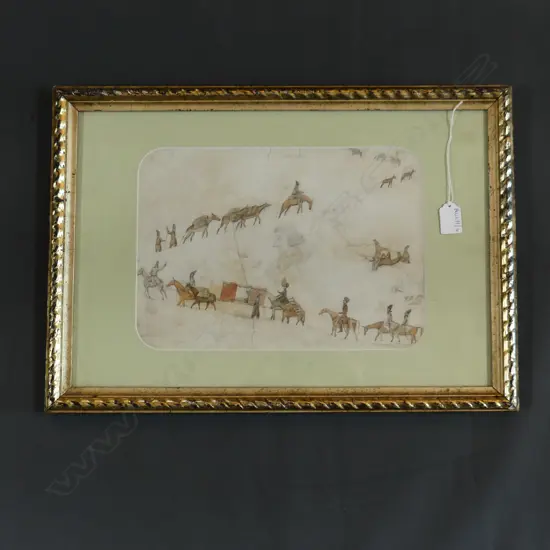 ARTIST UNKNOWN, ‘EARLY 19thC CARAVAN IN SNOW SCENE’ (POSSIBLY RUSSIAN) WC 230x320mm