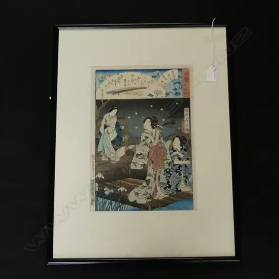 VINTAGE JAPANESE WOODBLOCK PRINT; 3 WOMEN IN LANDSCAPE 330x230mm