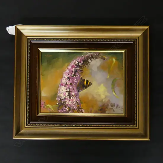 MICHAEL BLOW (NZ 1943-) 'VISITING BUTTERFLY' - OIL ON BOARD 180x240mm