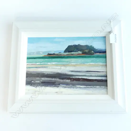 RUSSELL HOLLINGS PAINTING  KARAMURAMU ISLAND OIL ON PANEL 190 x 265mm