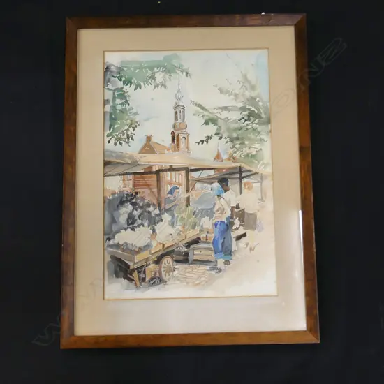 WATERCOLOUR EUROPEAN VILLAGE SCENE, SIGNED 