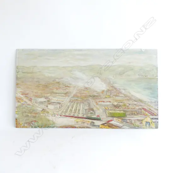 OIL ON BOARD BY ANDERSON COASTAL TOWN SCENE PETONE? 345 x 620mm