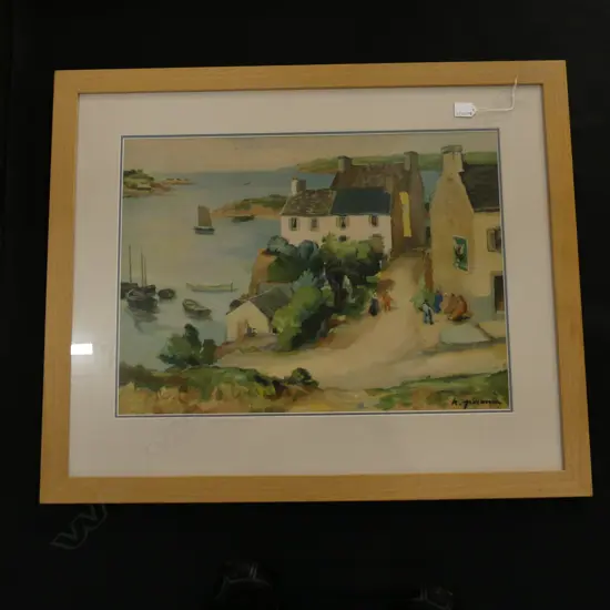 LG PRINT - HORTENSE PIRONIN 'COIN DU PORT A TREBOUL' FISHING VILLAGE 455x620mm
