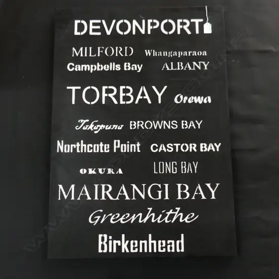 NORTH SHORE NZ PLACE NAMES WORD ART BLOCK ON CANVAS 565 X 800MM